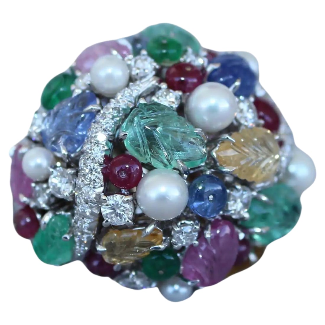 Scavia Exquisite 18K White Gold Multi-Gem Ring: Title/Medium: Exquisite 18K White Gold Multi-Gem Ring Origin/Year: Italy, Pre-Owned Dimensions: Size 6, 26.70 grams Condition: Excellent, no visible scratches/scuffs, no damage to stones or metal Prov
