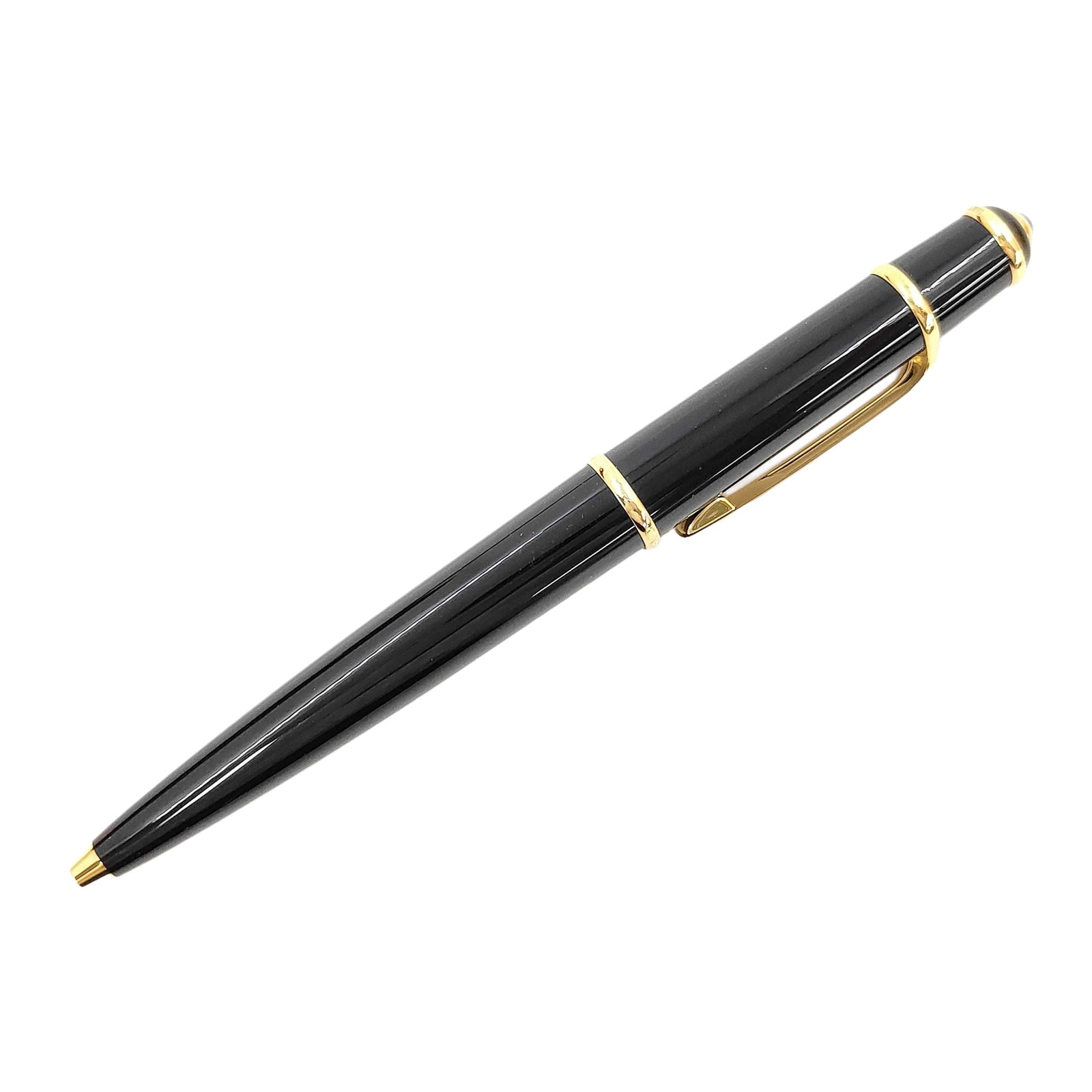 Vintage Cartier Black Lacquer Style Gold Tone Ballpoint Pen with Blue Cabochon (1 of 6)