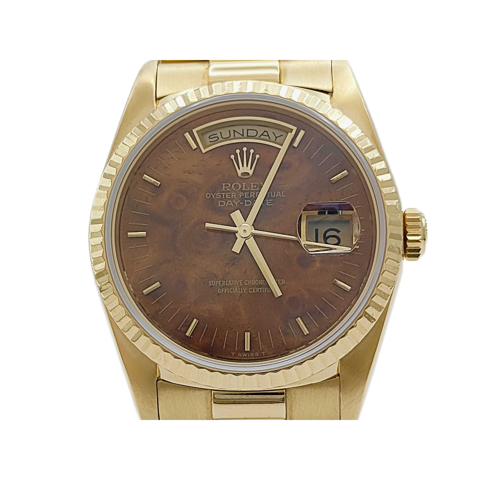 Rolex 18238 Mahogany Dial 18k Gold President Watch with Box: Title/Medium: Rolex 18238 Mahogany Dial 18k Gold President Watch Origin/Year: Switzerland Dimensions: Fits standard wrist sizes Condition: Minor overall scratches Minor scratches on the crystal