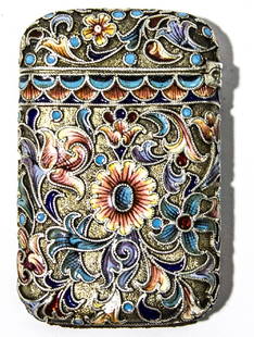 Vestan silver Russian match box Enamel: A box for matches made of silver and l cloisone enamel. Russia end of 19th century/ beginning of 20th dimensions:3.5*5.5 weight:44.5