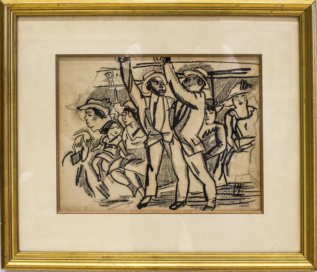Jules Pascin- "Train in America": זול פסקין 1916 דיו על נייר מוצמד לעץ. ח—