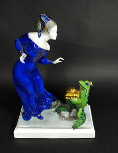 Rosenthal- A figure designed by Leibermann: A porcelain figure made by Rosenthal designed by Leibermann in the shape of a princess and a frog, approximately 1920. Height- 23 cm , signed by Leibermnn and Rosenthal . in a excellent condition.