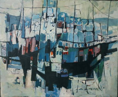 Zvi Meirovich "Haifa port": Oil on canvas signed size: 60*50 cm including the frame- 65*55 cm