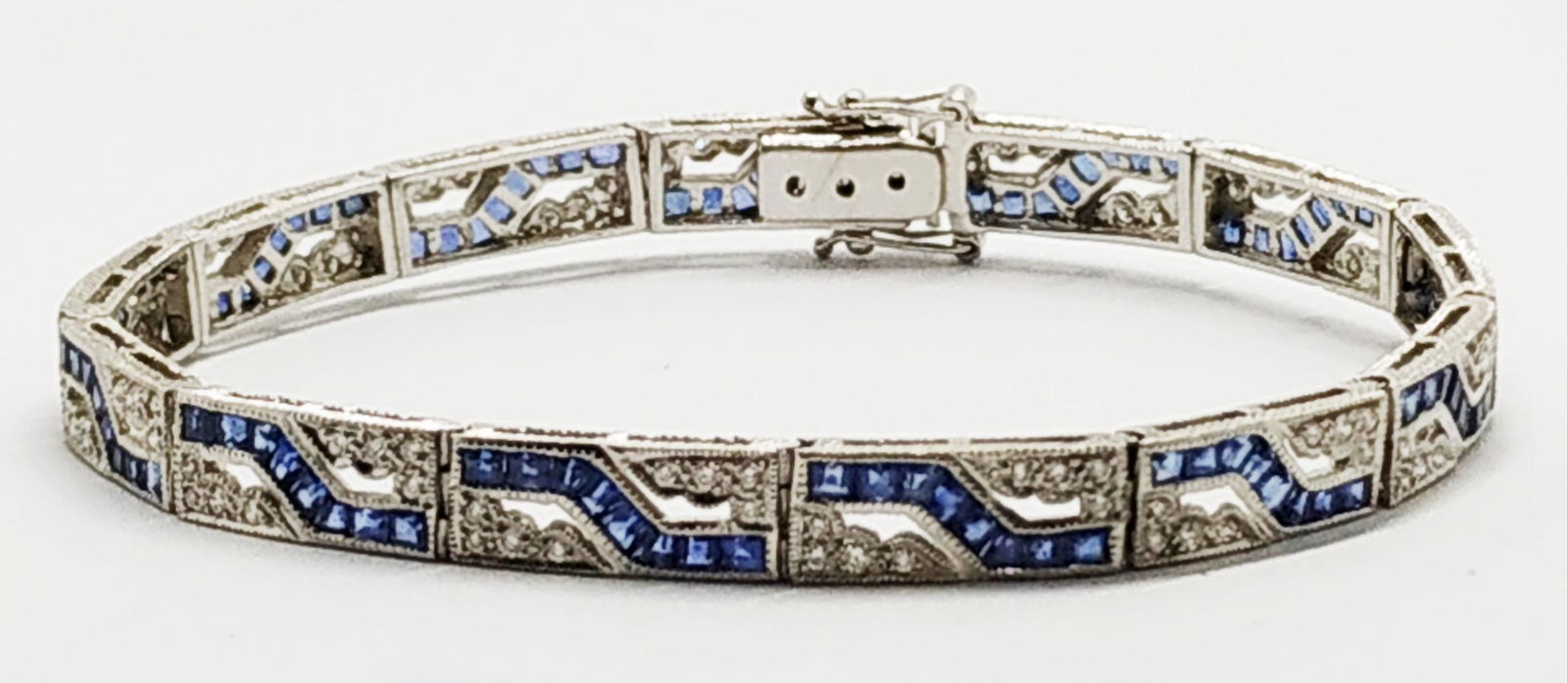 18k Art Deco style gold sapphire and diamond bracelet (1 of 8)