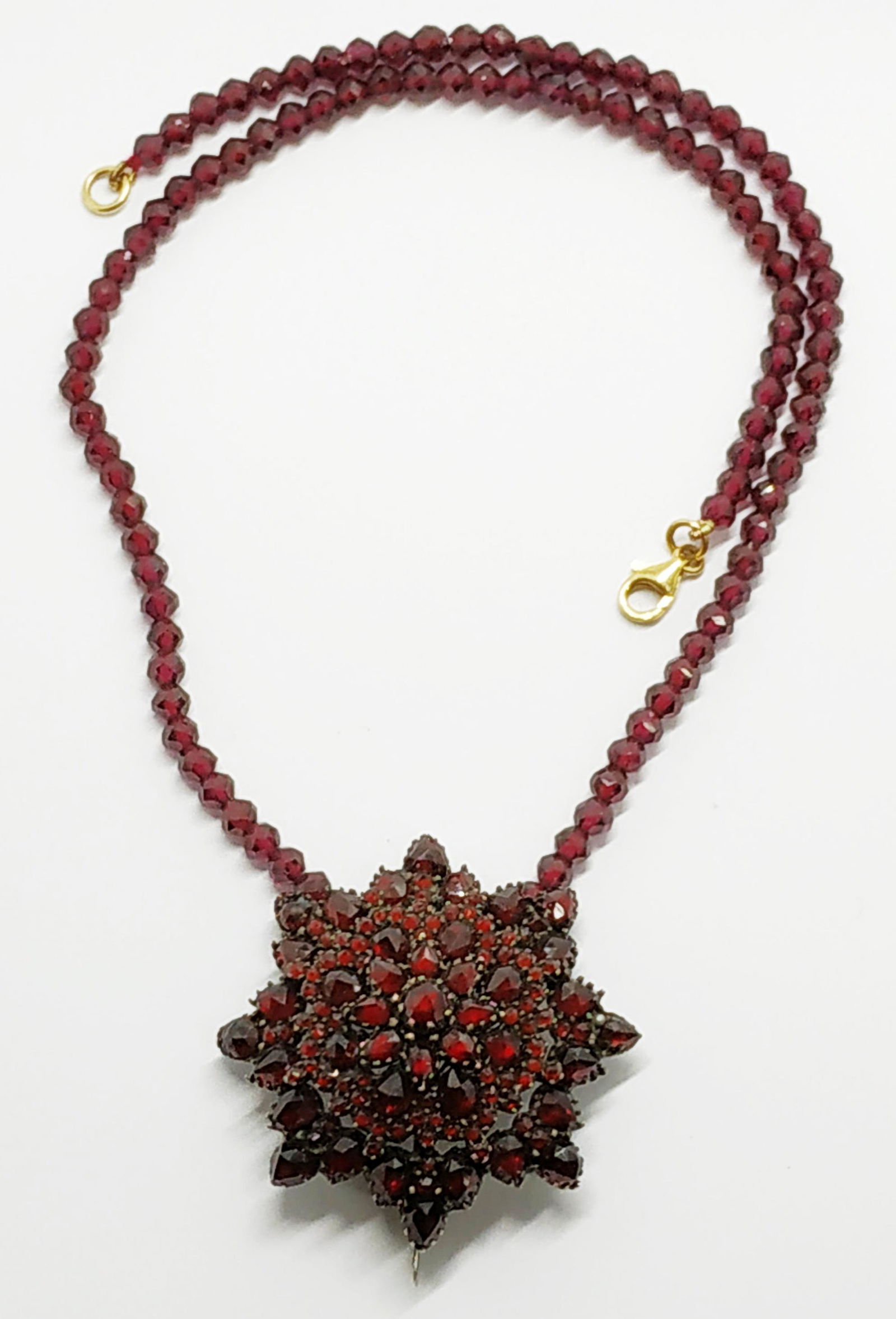 Garnet brooch/pendant with gold and garnet necklace (1 of 6)