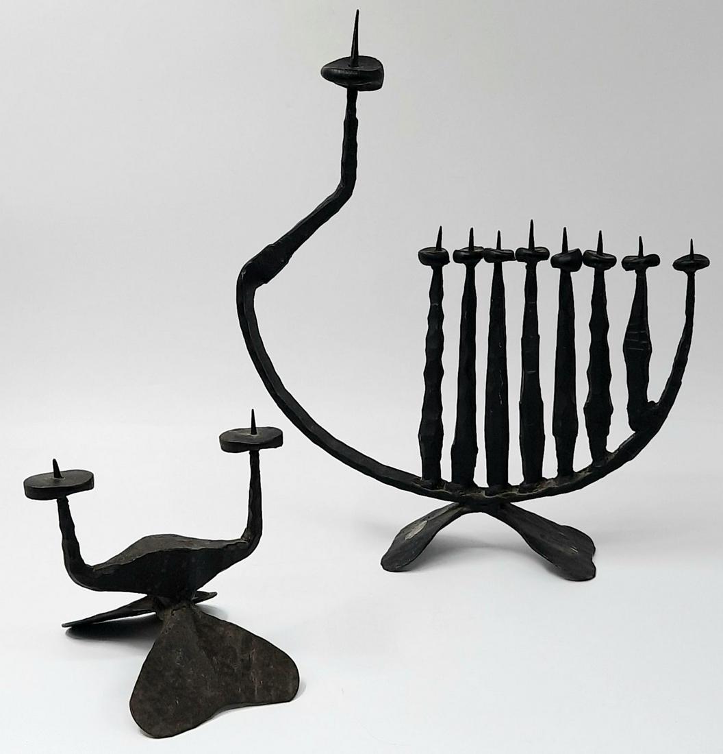 Polombo Hanukkah Menorah and Shabbat Candlesticks by: Hanukkah Menorah and Candlestick for Shabbat. Title: חנוכיה ופמוטי שבת מברזל 