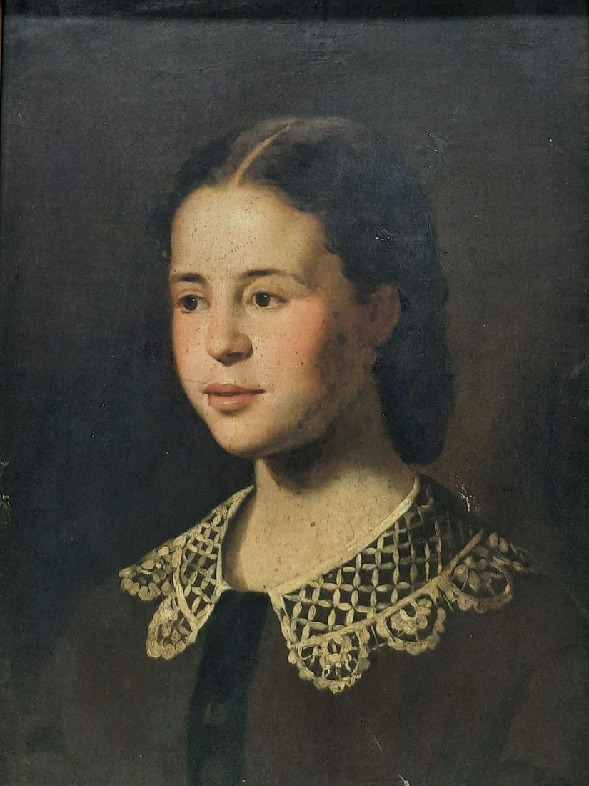 Italian School - Cesare FRACASSINI (1838-1868): Theme: Look of an Adolescent Girl On the back of the artwork there is a signature, apparently belonging to the Italian artist Cesare FRACASSINI who died at a young age (1838-1868). Oil on canvas. Sign