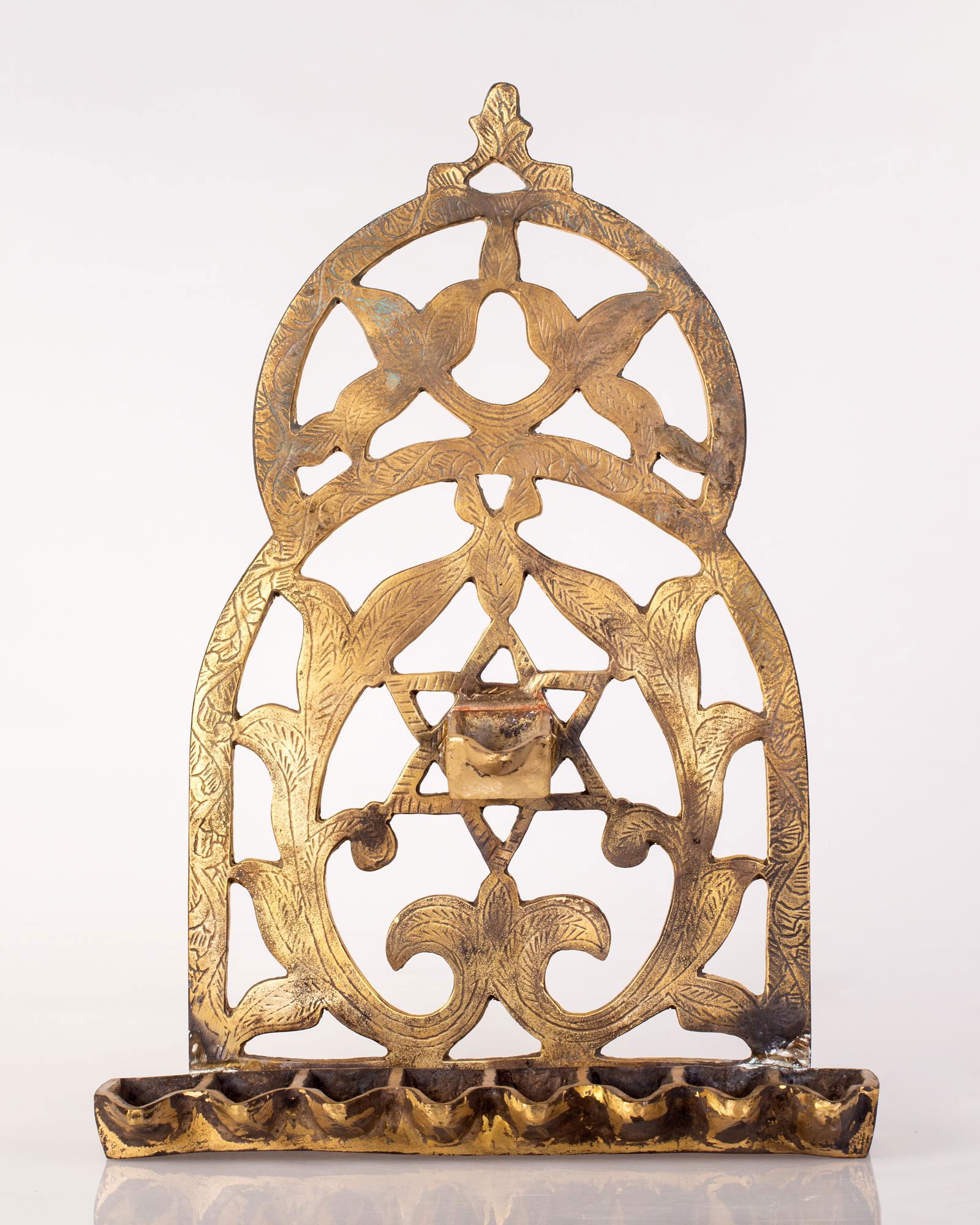 Large cast brass Moroccan Menorah lamp circa 1940 (1 of 4)