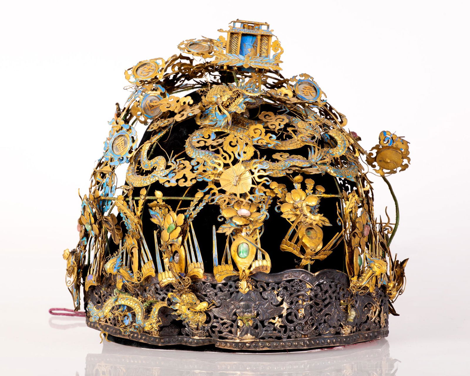 Chinese gilded silver, jade "Feng Guan" headdress (1 of 3)