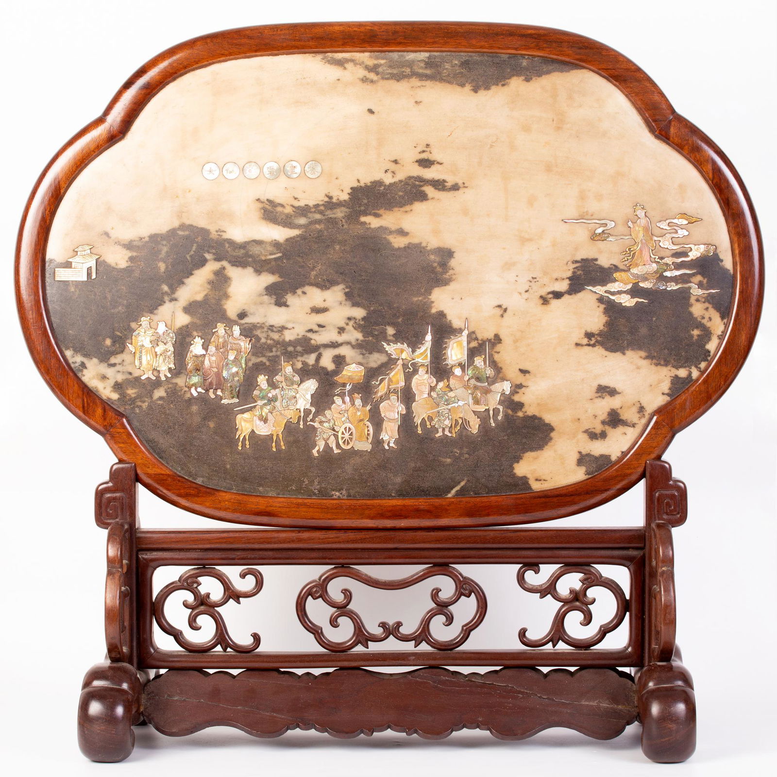 large Chinese stone plaque/screen with inlay Qing (1 of 4)