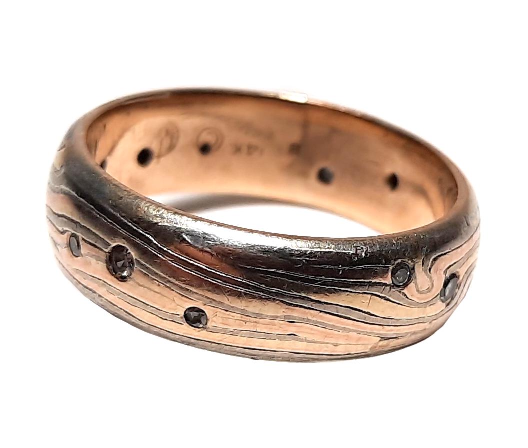 Designer 14K Gold and Diamond Mokume Wedding Band (1 of 3)