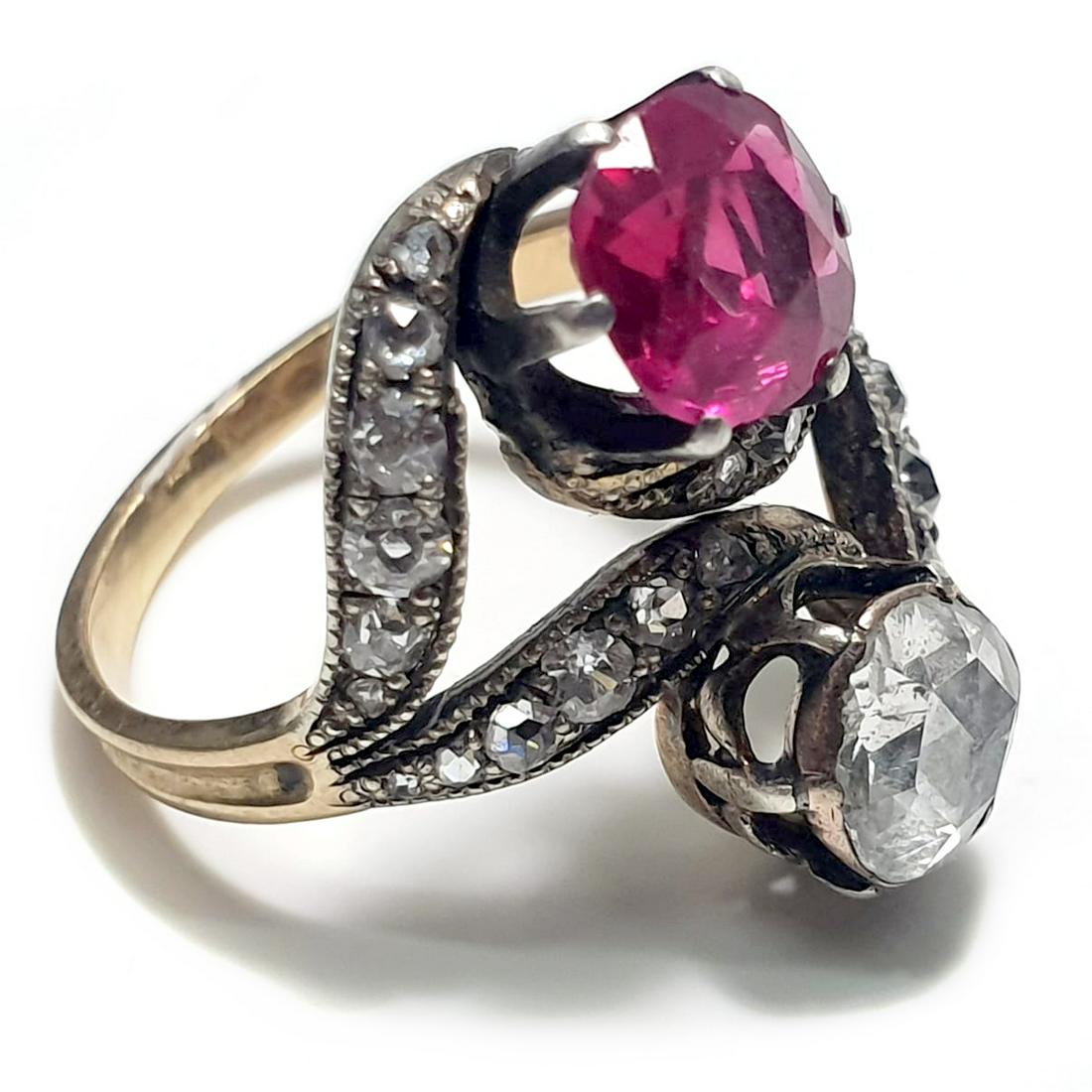 A Georgian Silver, 18K Yellow Gold, Diamond and Ruby Ri (1 of 4)
