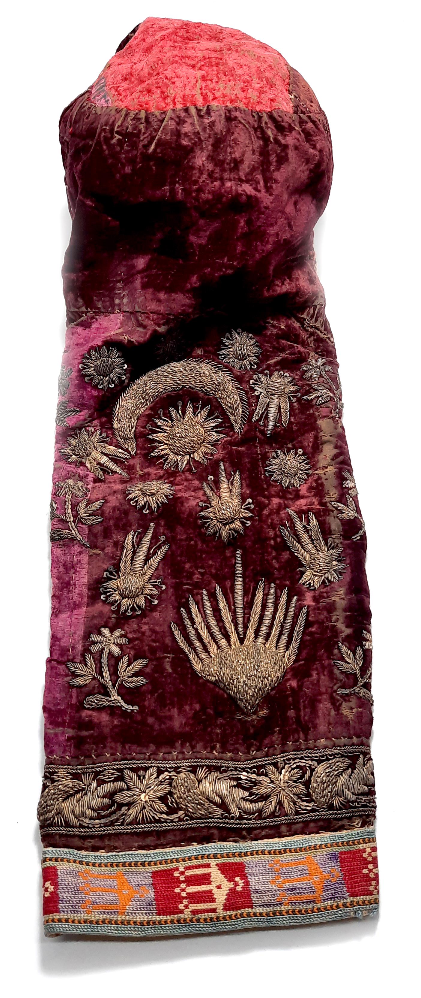 a silver Islamic embroidered satin ladies hat- (1 of 2)