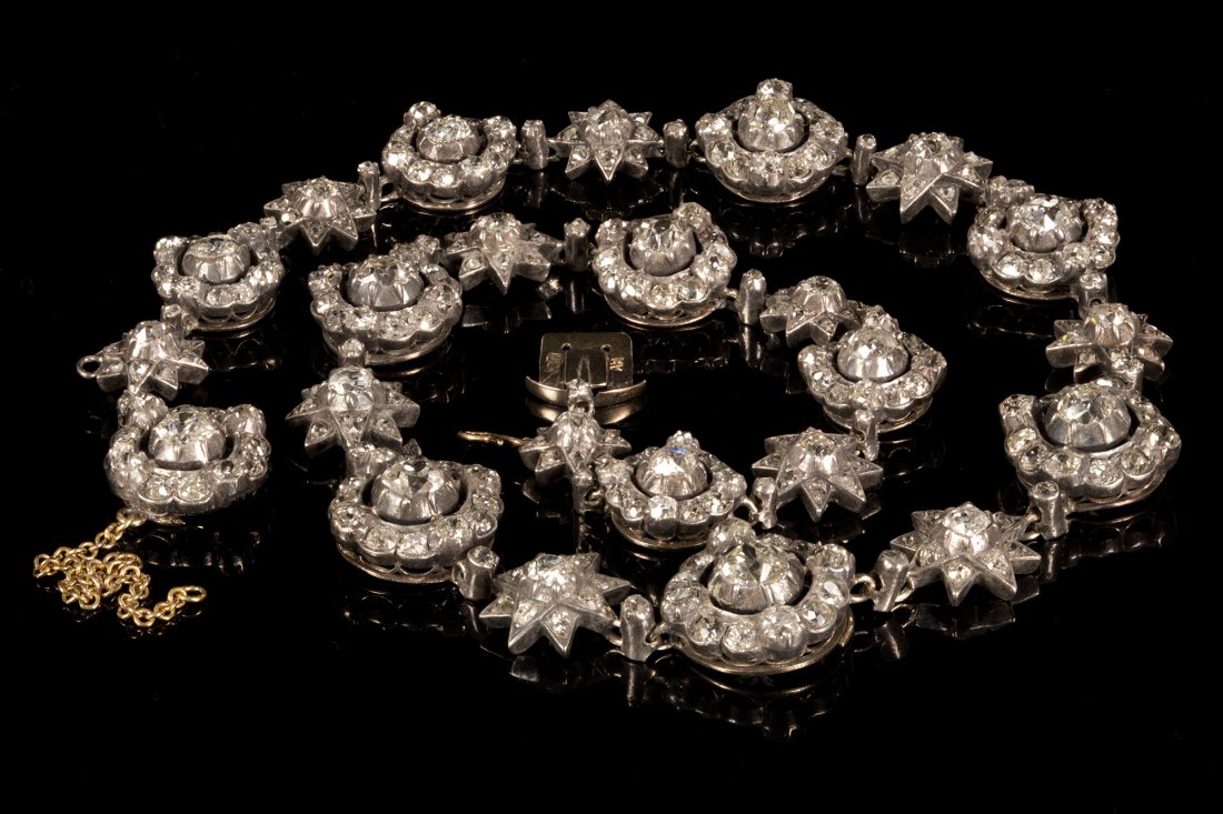 signed Diamond studded Russian gold necklace - (1 of 4)