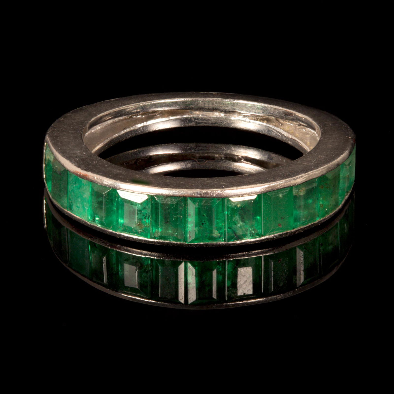 A Platinum and Emerald Semi-Eternity Band Ring (1 of 4)