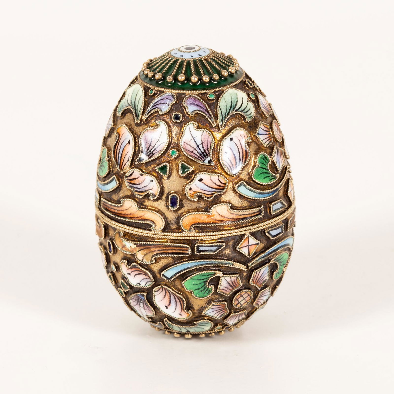 Russian Egg, 88 Silver w/ Enamel, Moscow 6th Artel (1 of 4)
