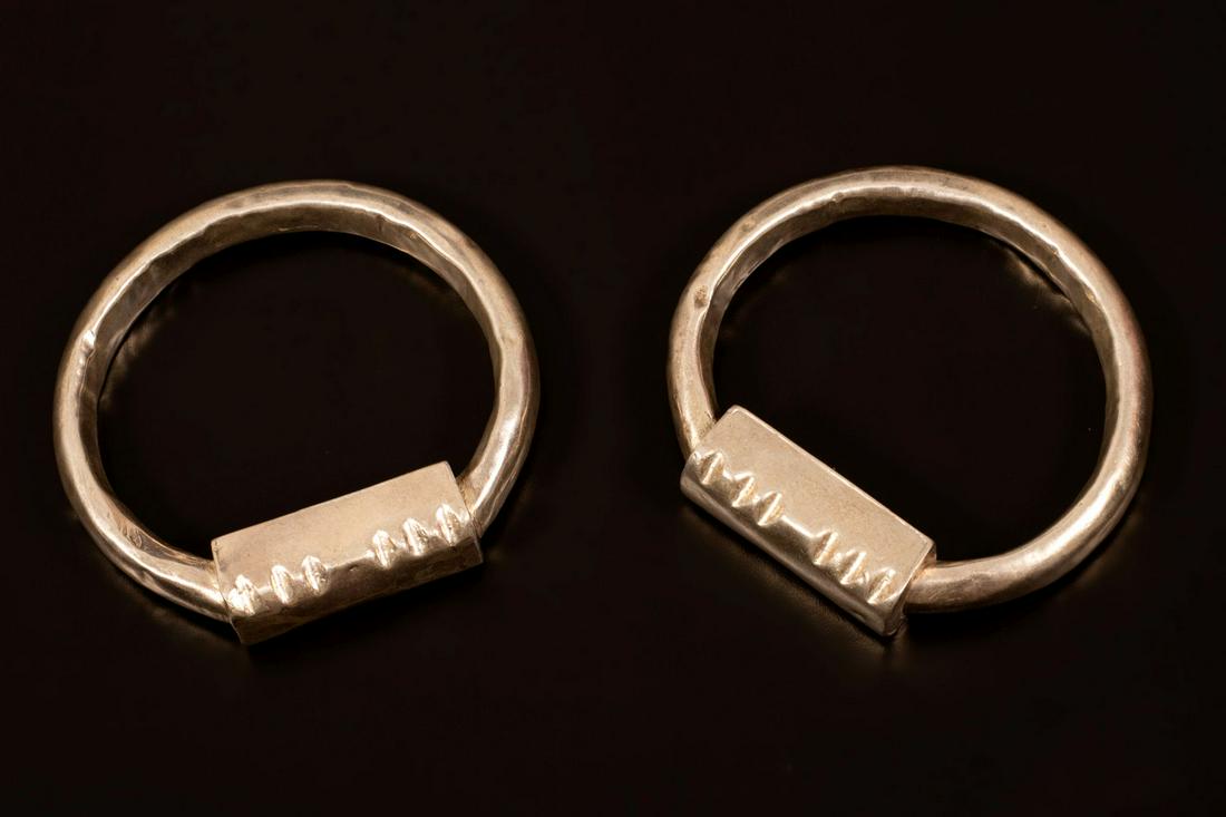 A pair of hollow hardened silver anklets - Ankle (1 of 2)