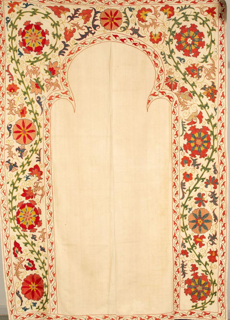 Suzani silk textile with floral embroidery, sar-deri - (1 of 3)