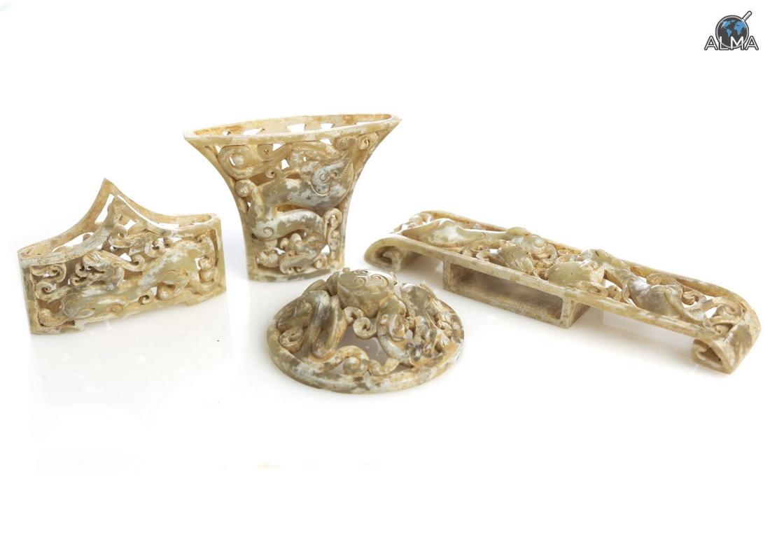 Set of Four Old Chinese Jade Pieces for a Bronze Sword (1 of 2)