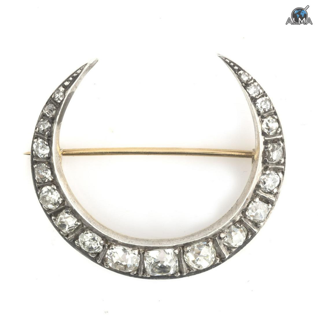 Victorian Diamond Brooch in Half Crescent Model (1 of 3)