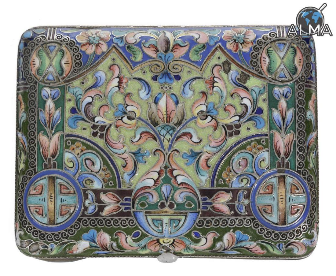 Antique Russian 84 Silver Cigarette Box Decorated w/ (1 of 2)