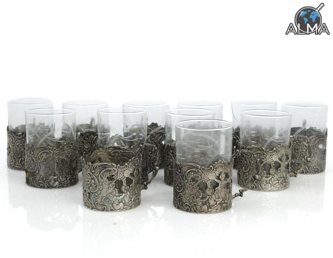 Lot of 12 German 800 Silver Cup Holders (1 of 3)