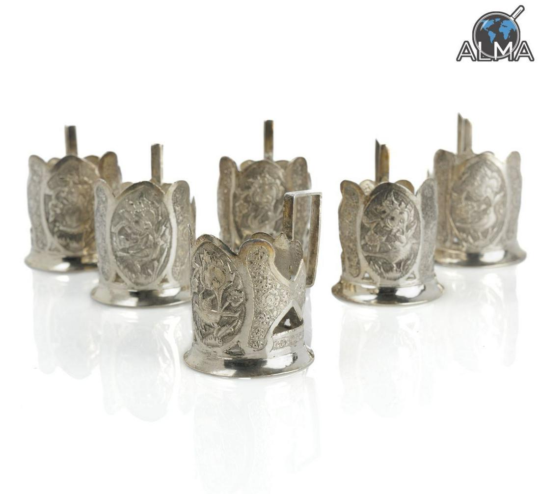 Lot of 6 Persian Silver Cup Holders (1 of 3)
