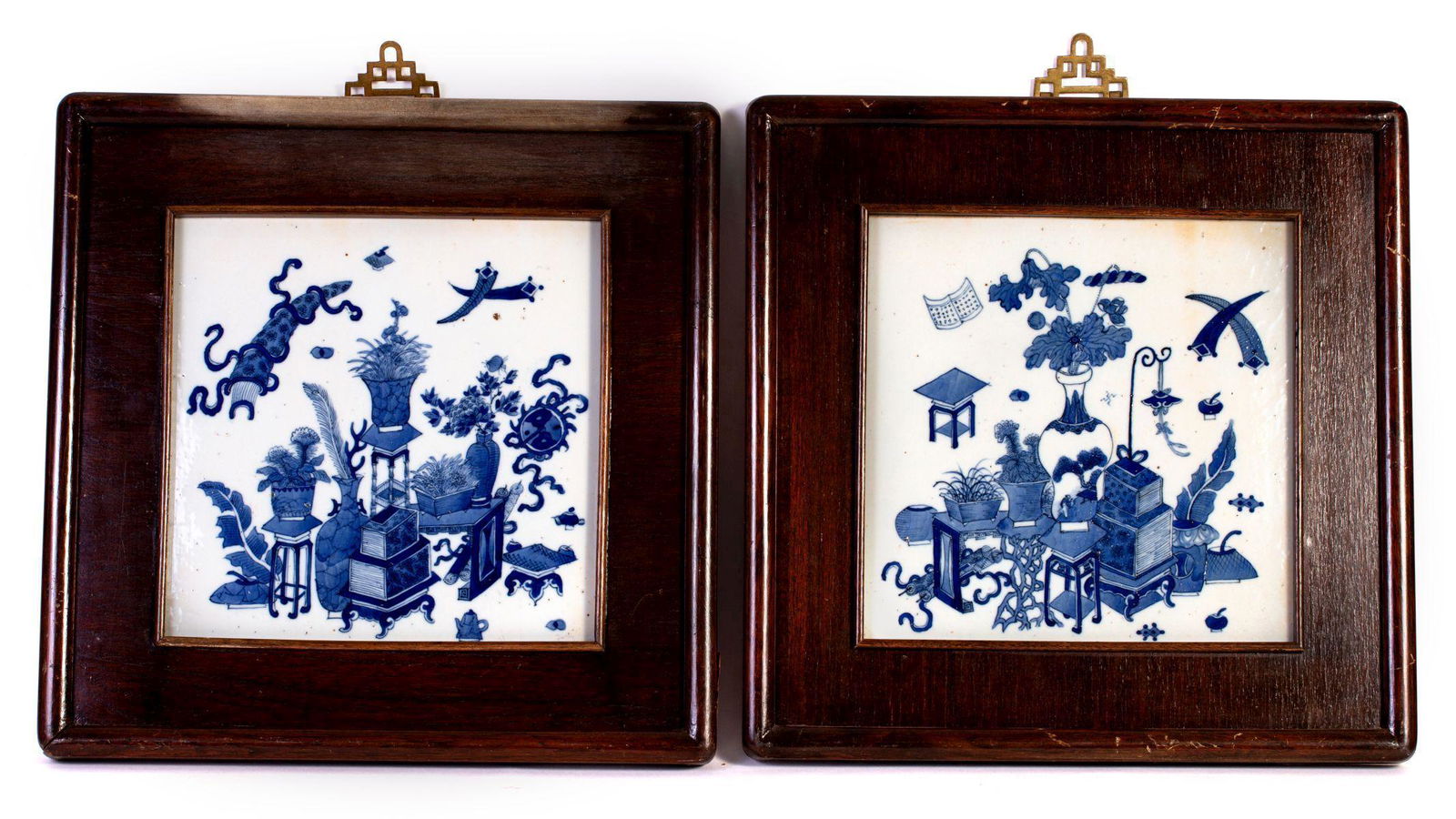 Pair of Chinese Porcelain plaque Decorated w/ Blue & White Glaze - (1644-1911) Qing Dynasty (1 of 5)