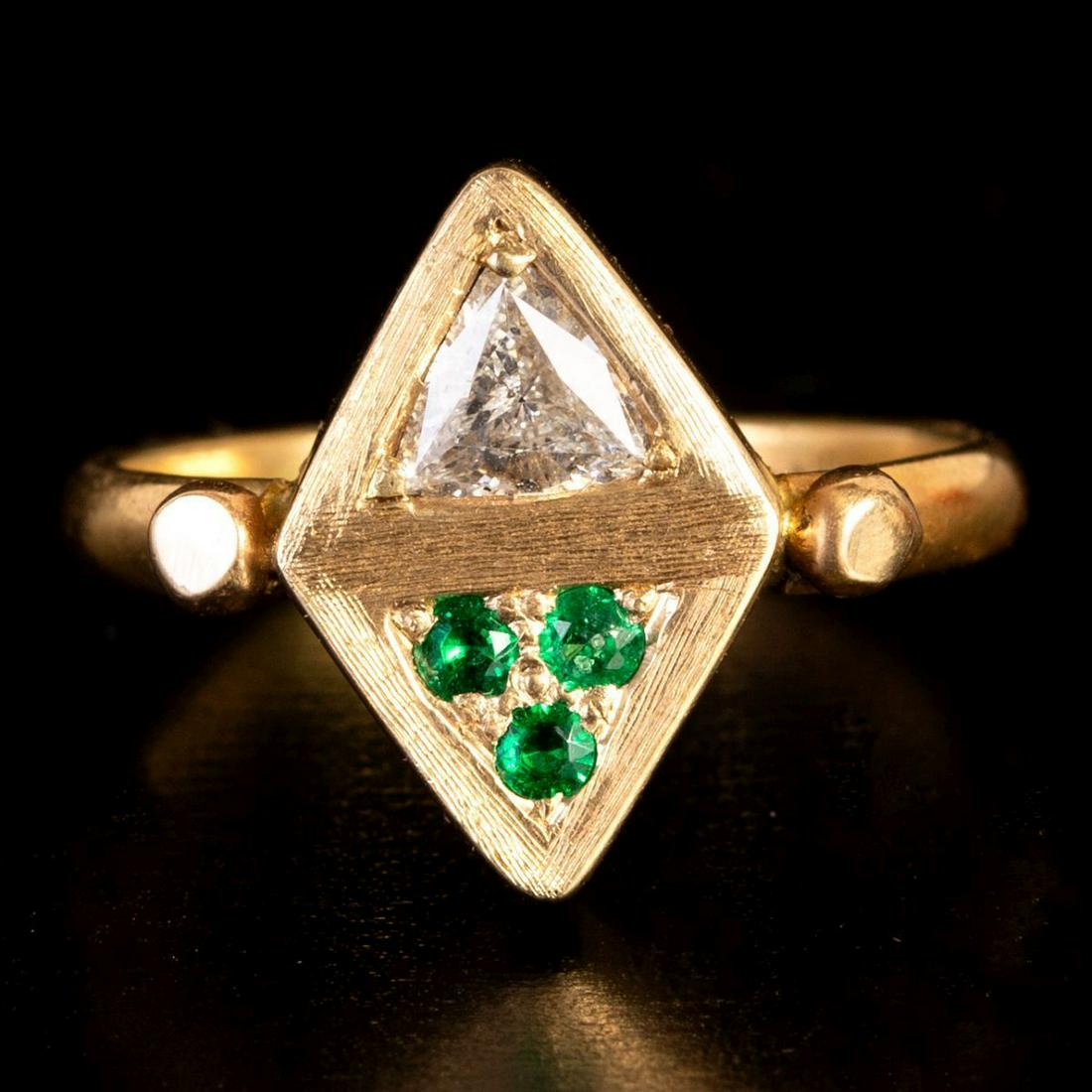 Designer 18K Gold Ring Set w/ Diamond & Emeralds (1 of 3)