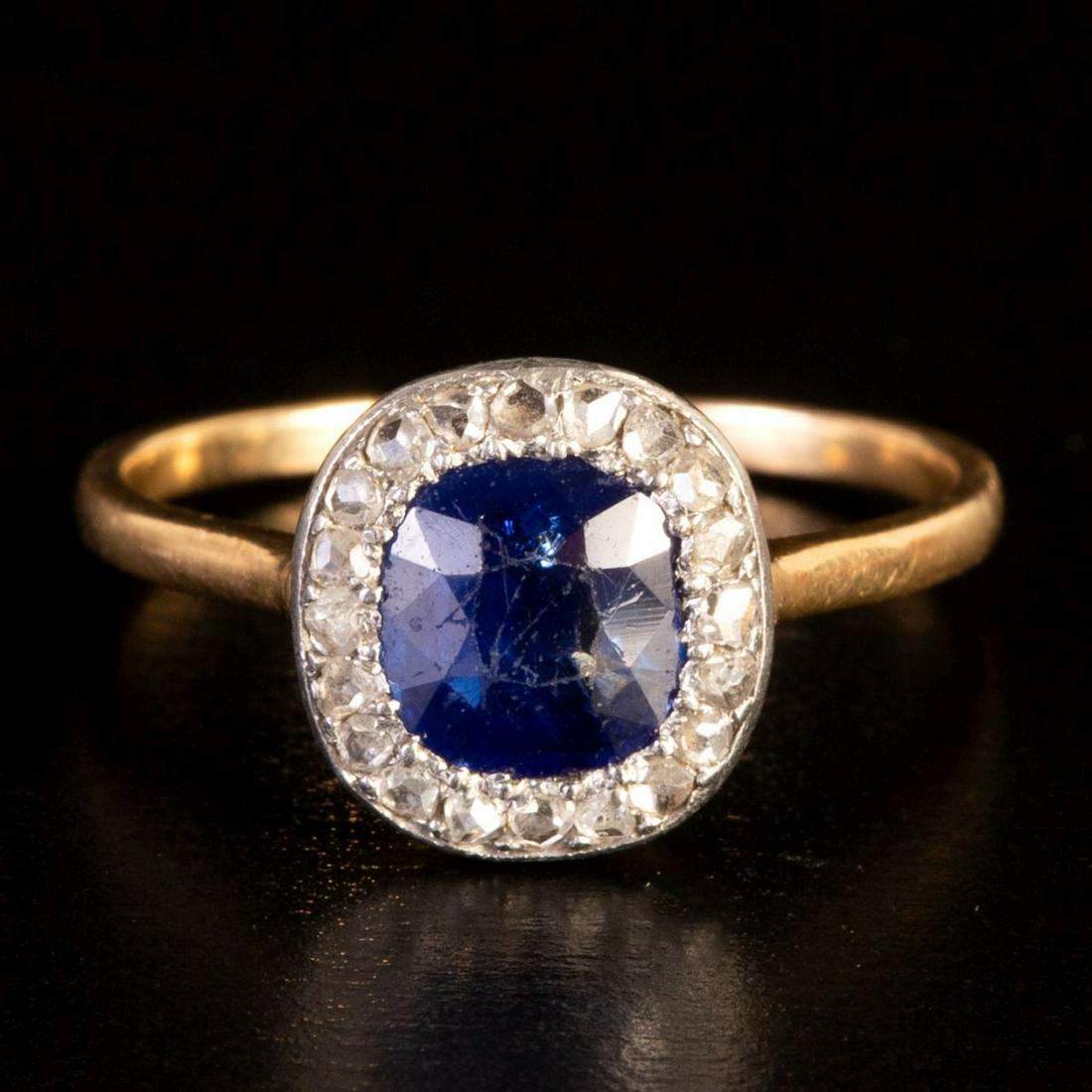 Edwardian 18K Gold Ring Set w/ Sapphire & Rose Cut Diamonds (1 of 3)