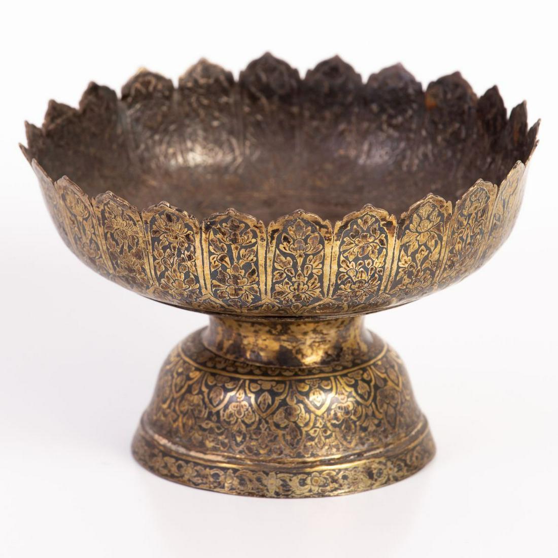 Antique Thai Bowl Made of Gilded Silver & Decorated w/ Niello (1 of 4)