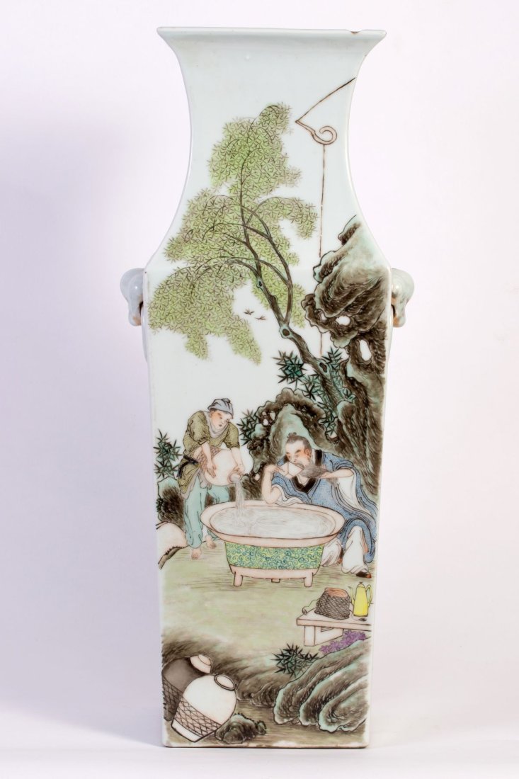 Old Large-sized Republic Chinese Vase, Decorated w/ Village Scene & Additional Inscription (1 of 3)