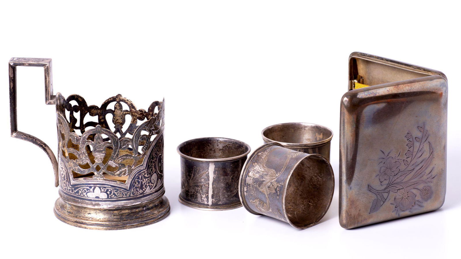 Assortment of Five Russian Silver Dishes (1 of 3)