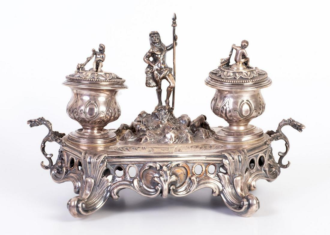 Extraordinary Silver Inkwell, France - 19th century, Marked (1 of 3)