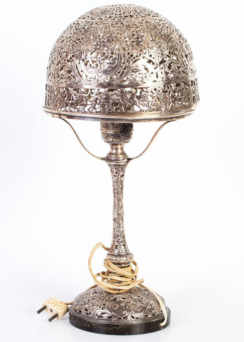 European Silver Lamp w/ Silver Lampshade, Beginning of 20th century, Marked (1 of 4)