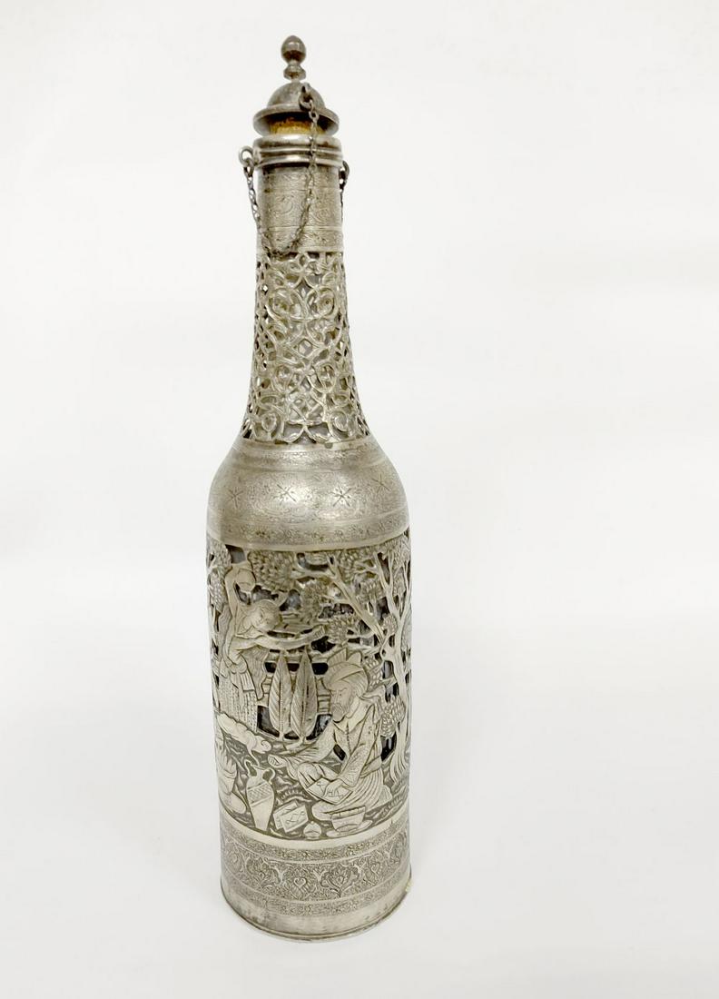 Persian Silver Bottle w/ Extravagant Glass Base & Lid, Isfahan, Beginning of 20th century (1 of 5)