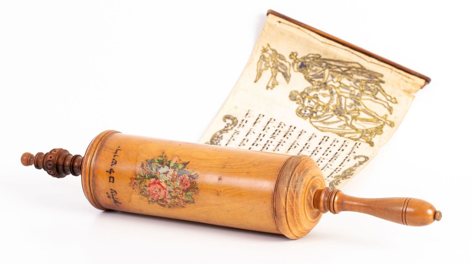 Olive Tree Esther's Scroll Pre-Bezalel Crafting w/ Illustrated Parchment, circa 1900 (1 of 6)