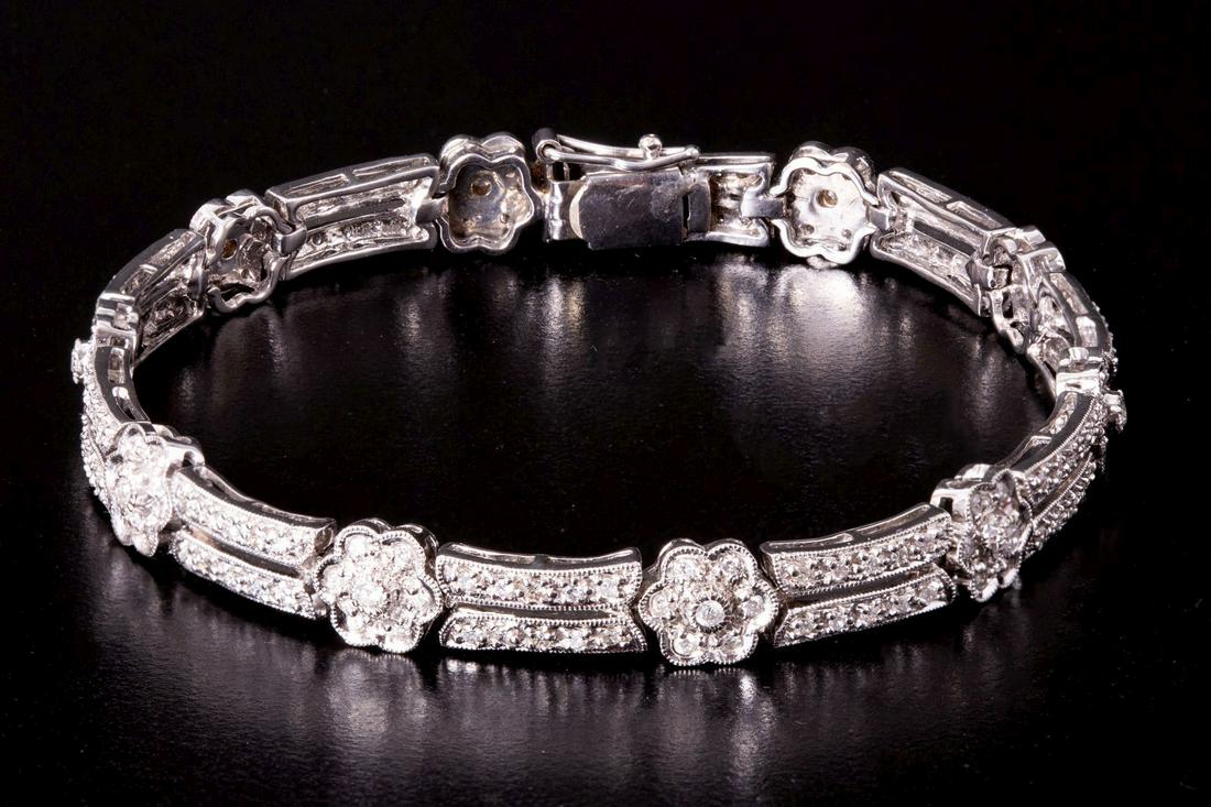 Floral 14K White Gold Bracelet Set w/ Diamonds (1 of 4)