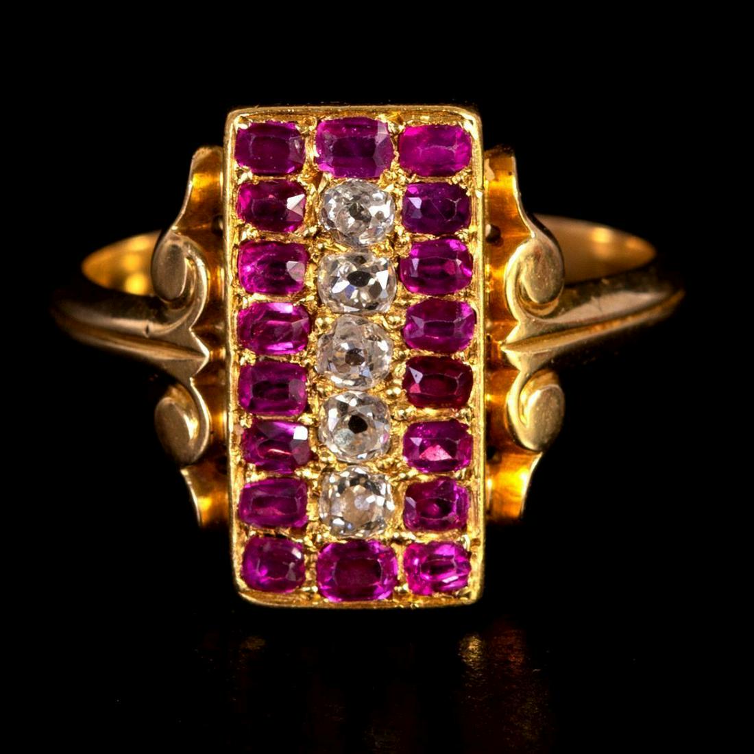 Antique 18K Gold Ring Set w/ Rubies & Diamonds (1 of 3)