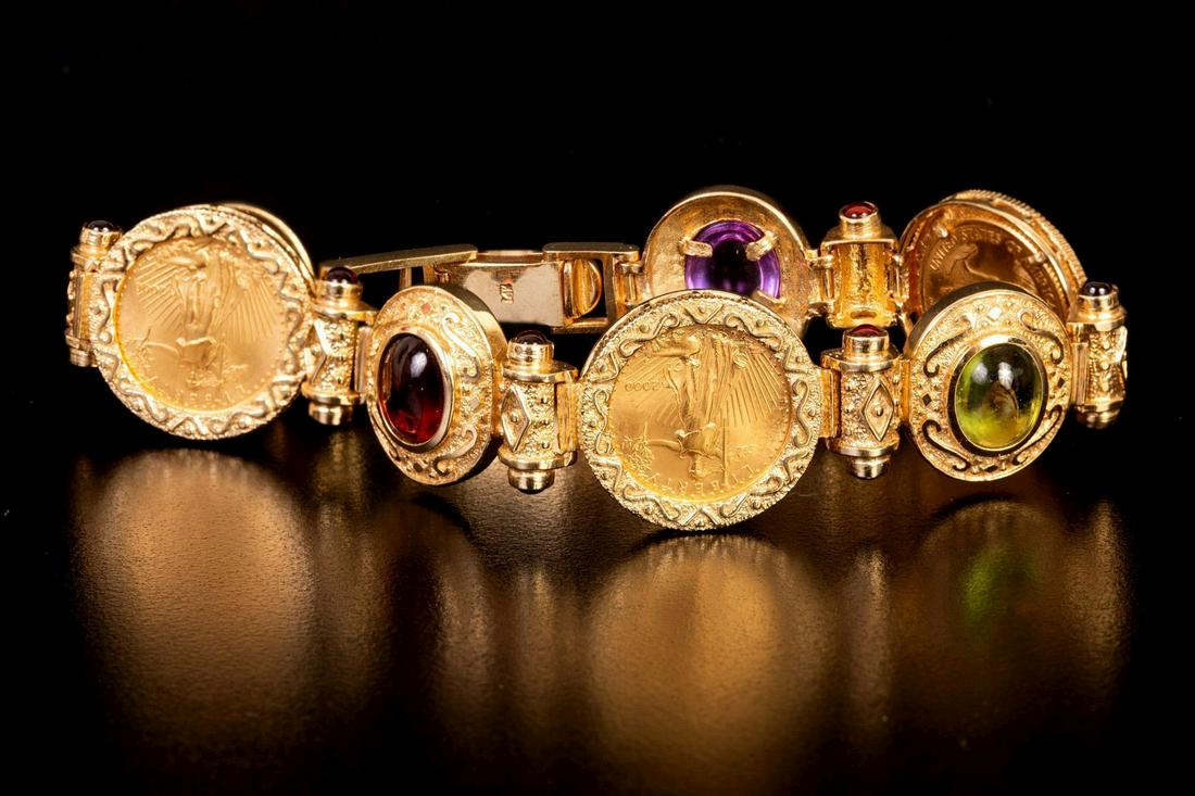 Stylish 14K Gold Bracelet Set w/ Gemstones and 900 Gold Coins (1 of 4)
