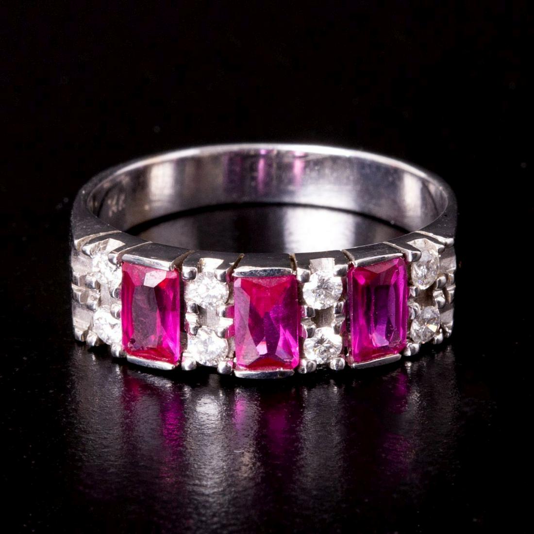 14K white gold ring set with pink stones and diamonds (1 of 3)