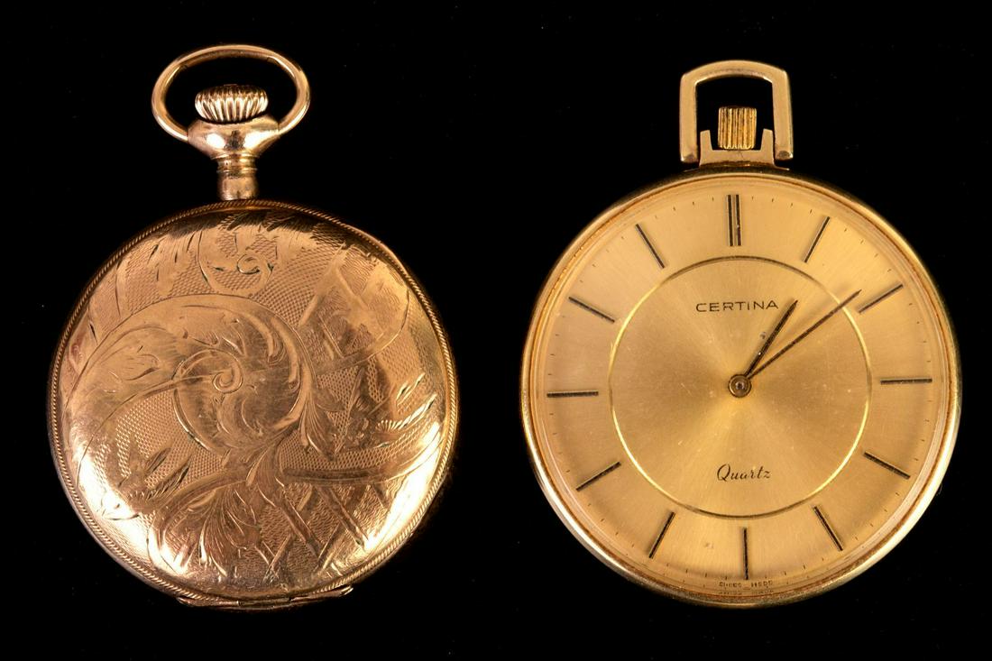 Lot that includes two Certina (14K GOLD)/ Elgin (Gilded) pocket watches (1 of 5)