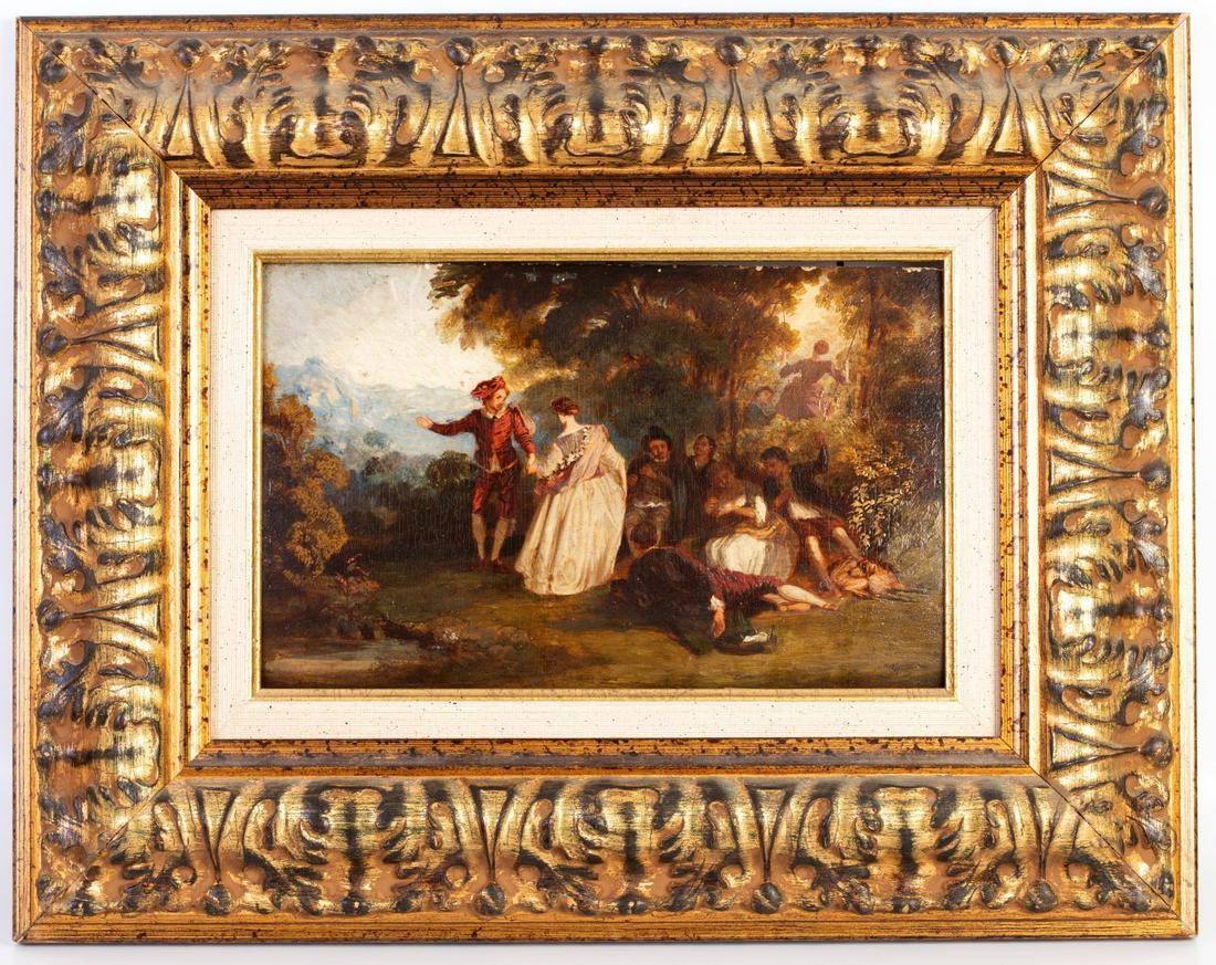 "Vacationing in the Meadow" - French Oil Painting, Apparently 18th century (1 of 3)