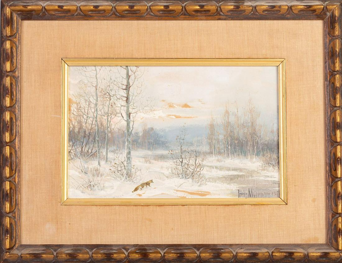 Vladamir Muravyov "winter" Oil on panel - Czarist Russia 1907 (1 of 4)