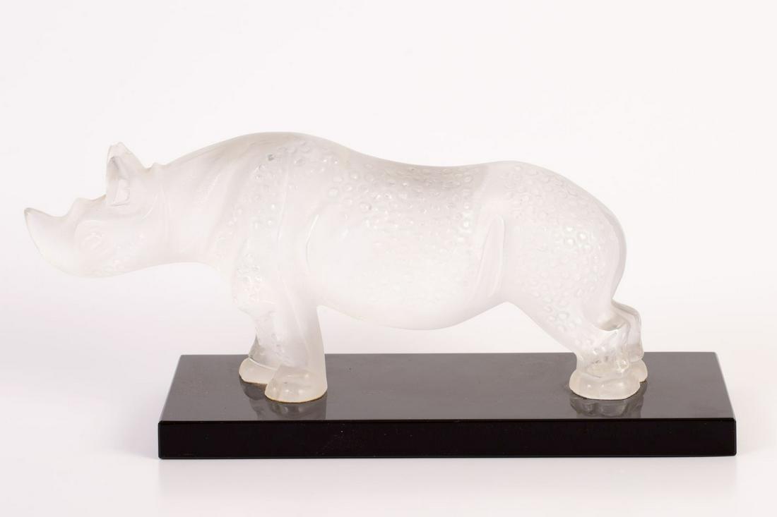 Lalique - French Glass Statuette, Rhinoceros Figure, Marked (1 of 4)