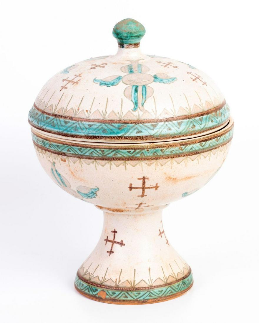 A hand painted ancient Greek Orthodox ceramic vessel for the holy bread (1 of 3)