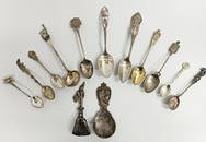 Novel collection of 13 silver spoons - various states and provinces 1880-1950