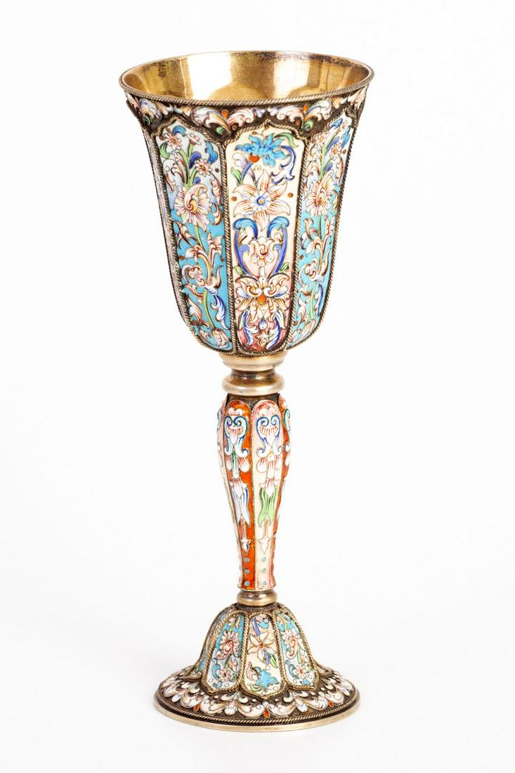 Imperial Russian Goblet Made of Gilded 88 Silver & Decorated w/ CloisonnÃ© Enamel (1 of 5)