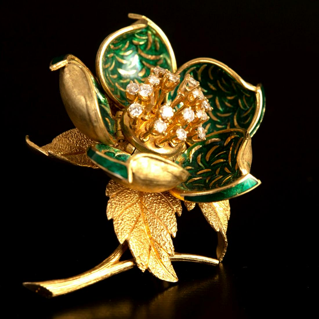 Hammerman Brothers 18K Yellow Gold, Diamond Flower Brooch (1 of 6)