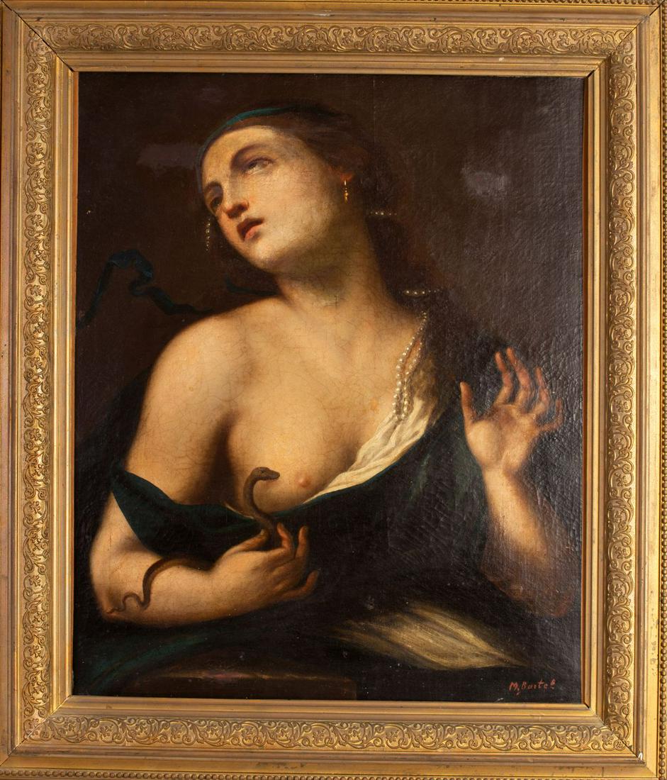"Cleopatra's Suicide" - Antique European Painting, Oil On Canvas (Signed) (1 of 2)